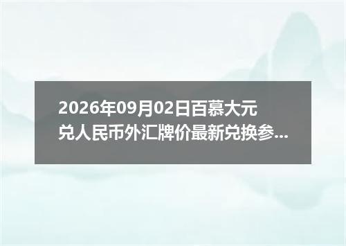 2026年09月02日百慕大元兑人民币外汇牌价最新兑换参考价