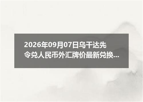 2026年09月07日乌干达先令兑人民币外汇牌价最新兑换参考价