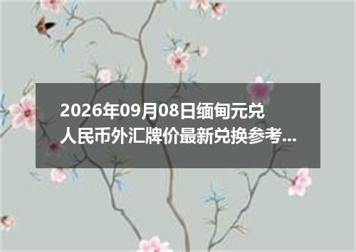 2026年09月08日缅甸元兑人民币外汇牌价最新兑换参考价