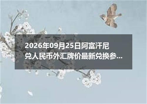 2026年09月25日阿富汗尼兑人民币外汇牌价最新兑换参考价