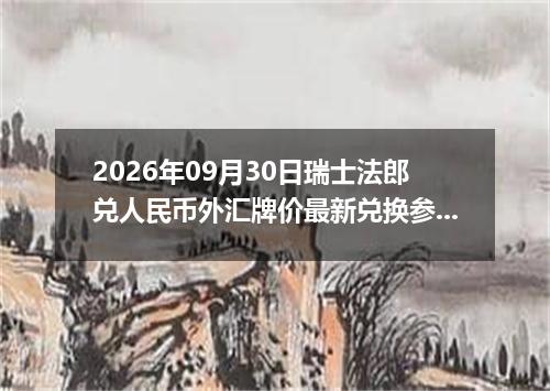 2026年09月30日瑞士法郎兑人民币外汇牌价最新兑换参考价