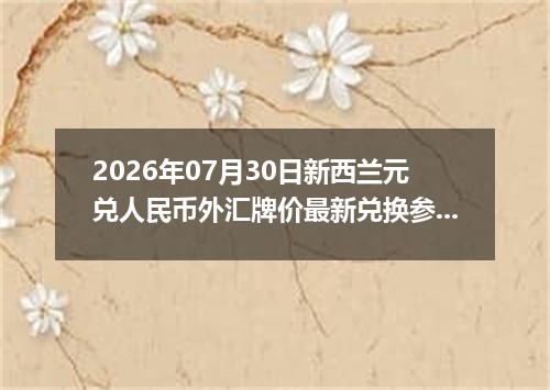 2026年07月30日新西兰元兑人民币外汇牌价最新兑换参考价
