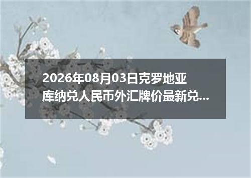 2026年08月03日克罗地亚库纳兑人民币外汇牌价最新兑换参考价