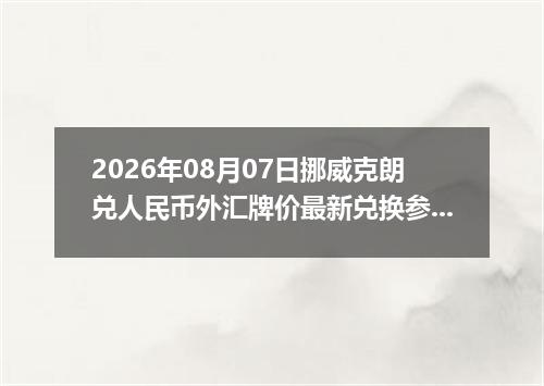 2026年08月07日挪威克朗兑人民币外汇牌价最新兑换参考价