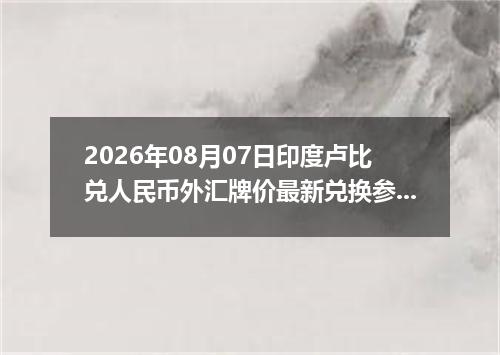 2026年08月07日印度卢比兑人民币外汇牌价最新兑换参考价